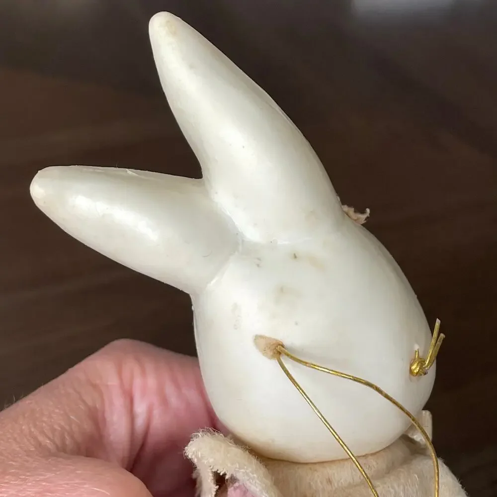 Vintage Knee Hugger Bunny Rabbit Celluloid Pink Felt Japan Easter Decor FLAW